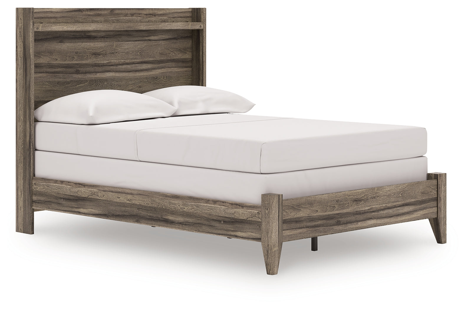 Elbrim full panel bed in weathered brown, right angled side view