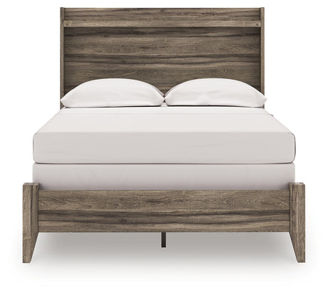Back view of Elbrim full panel bed in weathered brown finish