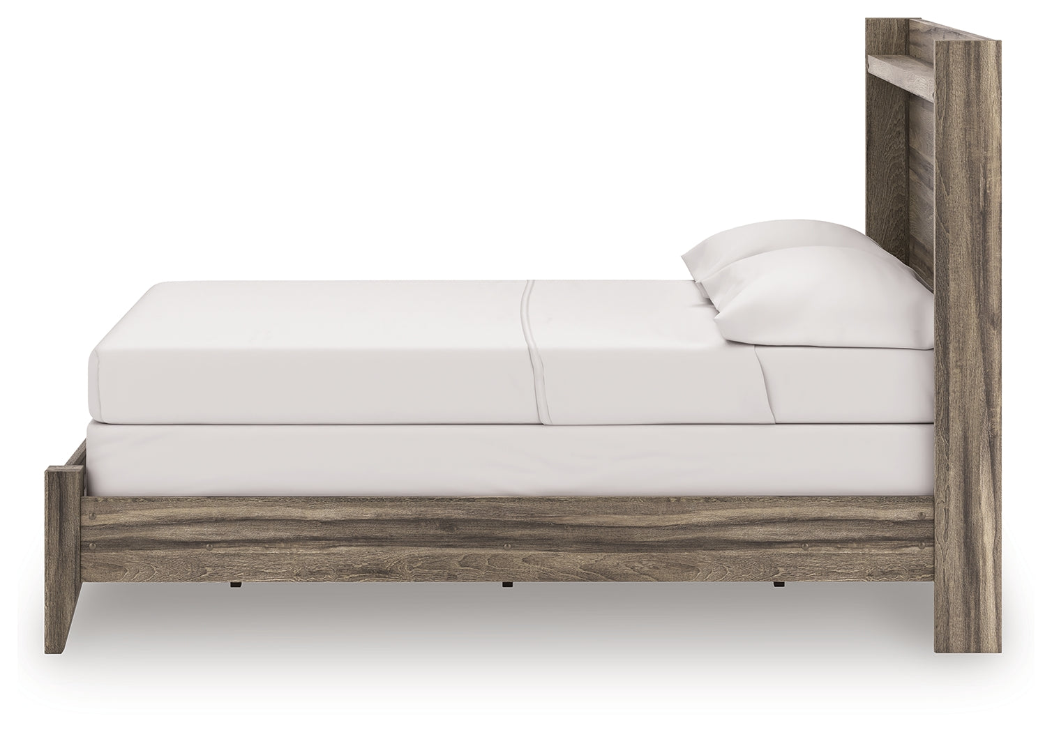 Side view showing footboard of Elbrim full panel bed in brown