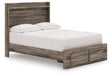 Elbrim Full Panel Storage Bed front angle view in weathered brown