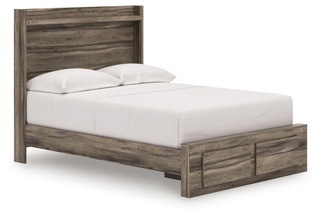 Elbrim Full Panel Storage Bed front angle view in weathered brown