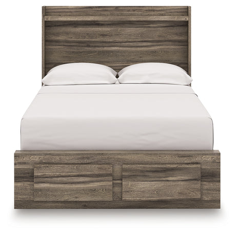 Head-on view of Elbrim full panel storage bed