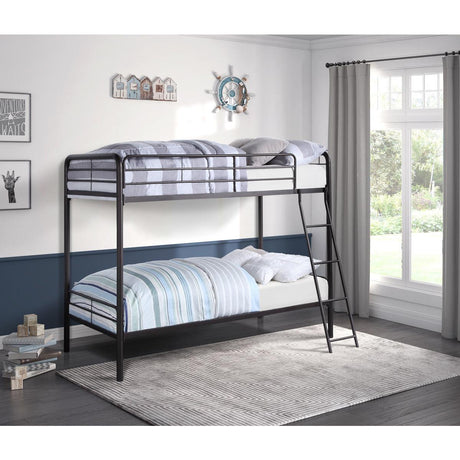 Lunar dark bronze twin over twin bunk bed angled view