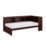 Rowe Dark Cherry Twin Bookcase Corner Bed side view showing storage drawers