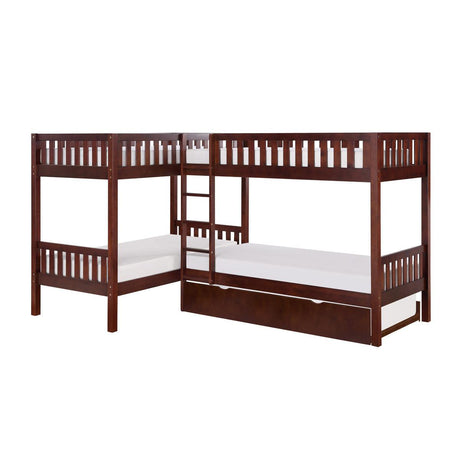 Rowe corner bunk bed in dark cherry finish side view