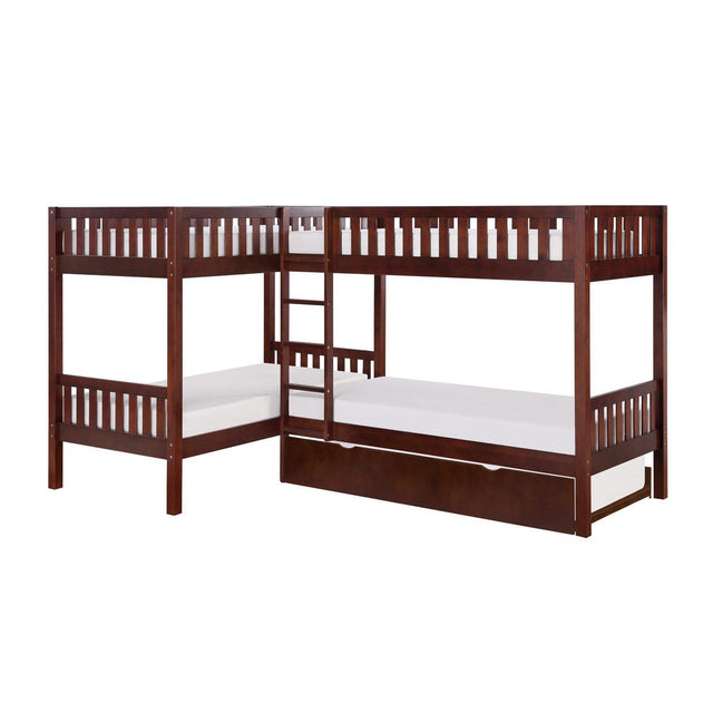 Rowe corner bunk bed in dark cherry finish side view