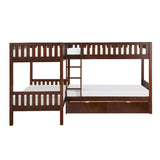 Rowe Dark Cherry Corner Bunk Bed with Storage Boxes front view