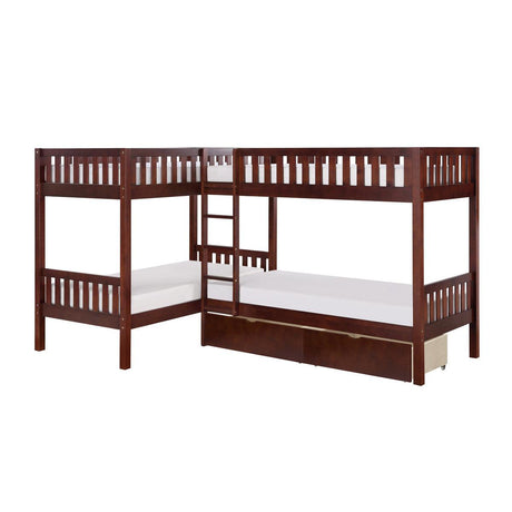 Rowe Dark Cherry Corner Bunk Bed with Storage Boxes side view
