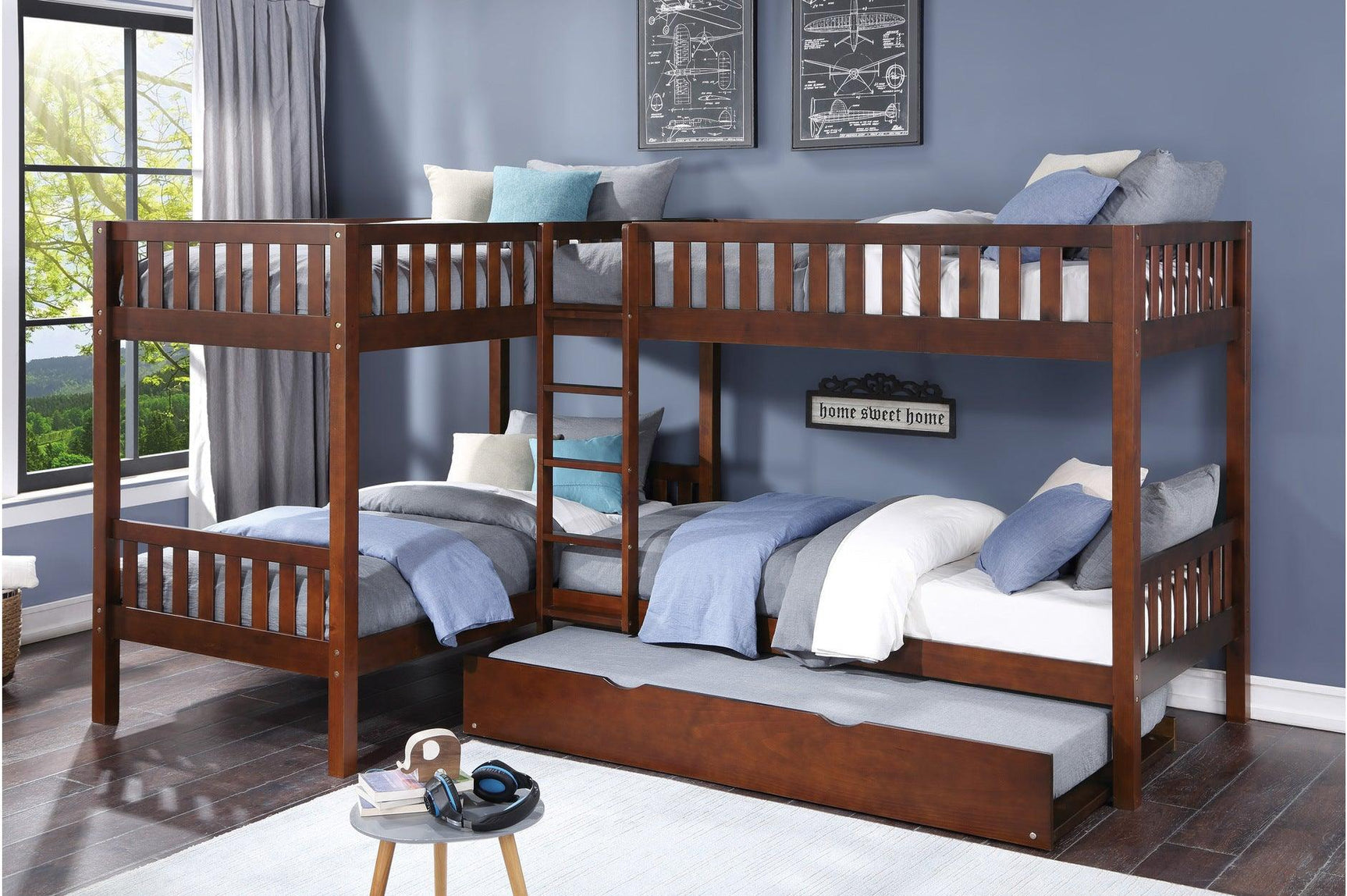 Rowe Dark Cherry Pine Veneer Corner Bunk Bed Youth Bedroom Set side view