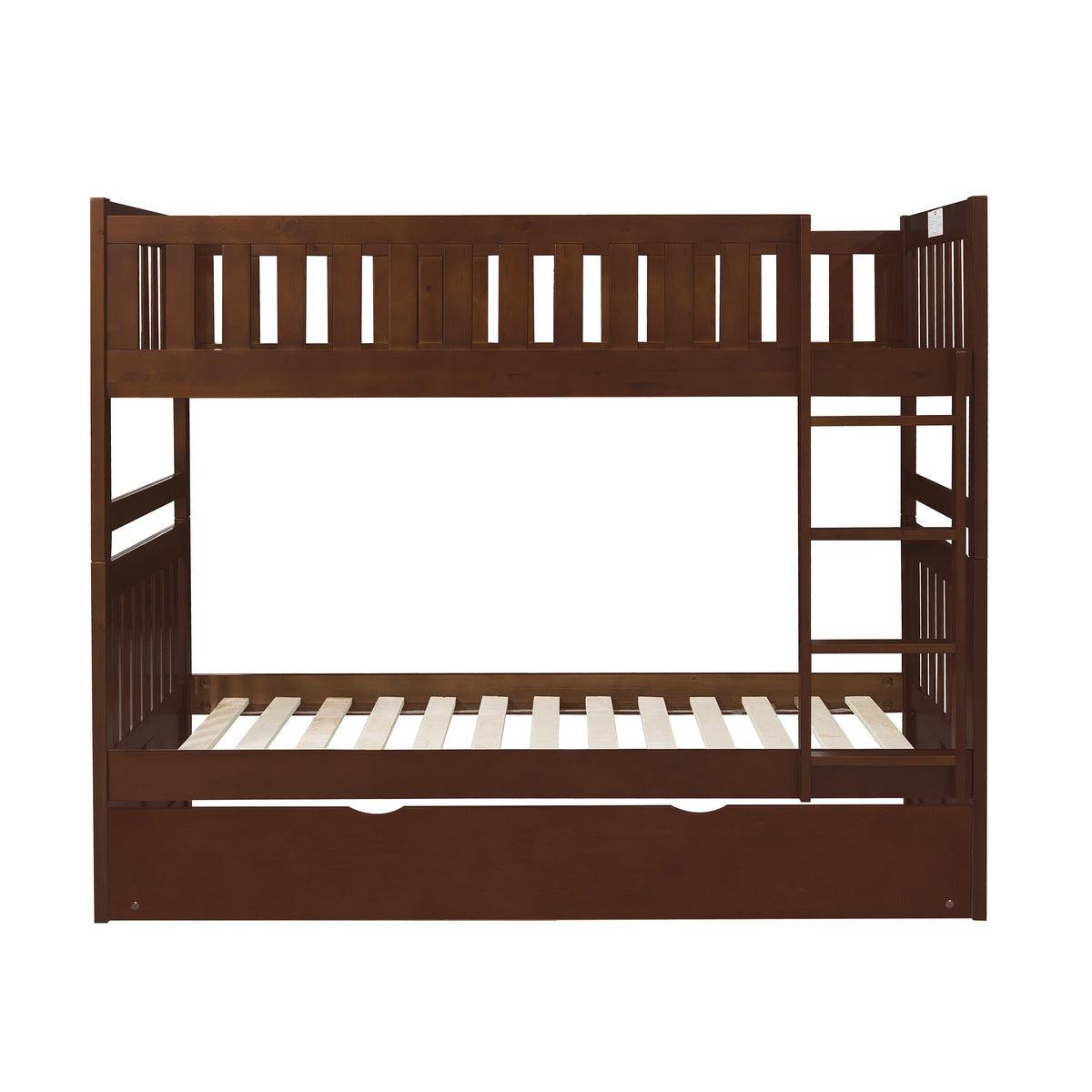 Rowe dark cherry twin bunk bed with trundle open front angle