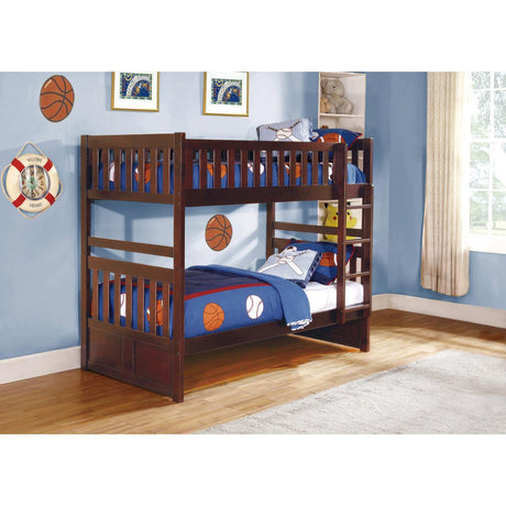 Rowe Dark Cherry Twin Over Twin Bunk Bed front angle
