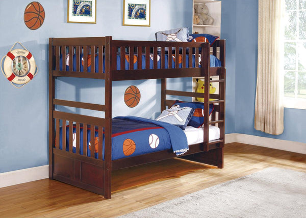 Rowe Dark Cherry Twin Over Twin Bunk Bed front angle