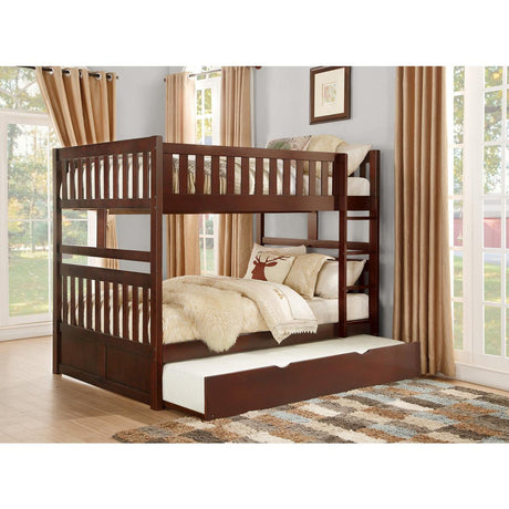 Rowe Dark Cherry Full over Full Bunk Bed with Twin Trundle side view