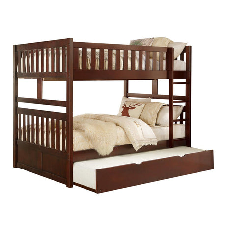 Rowe Dark Cherry Full over Full Bunk Bed with Twin Trundle front view