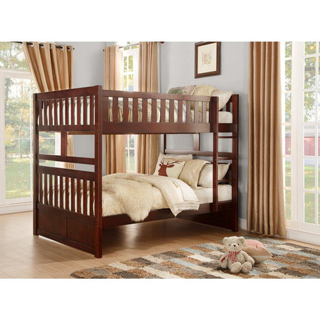Rowe full over full dark cherry bunk bed side view