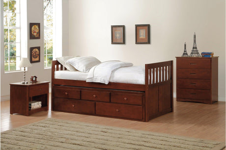 Rowe Dark Cherry Solid Wood Twin Bed with Storage Drawers front view
