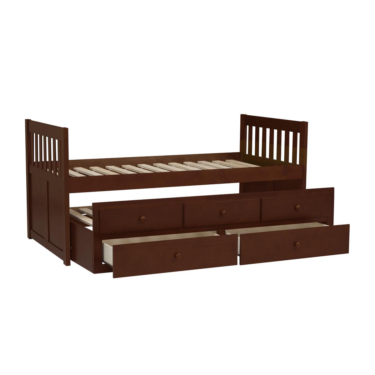 Rowe Twin over Twin trundle bed open trundle side view