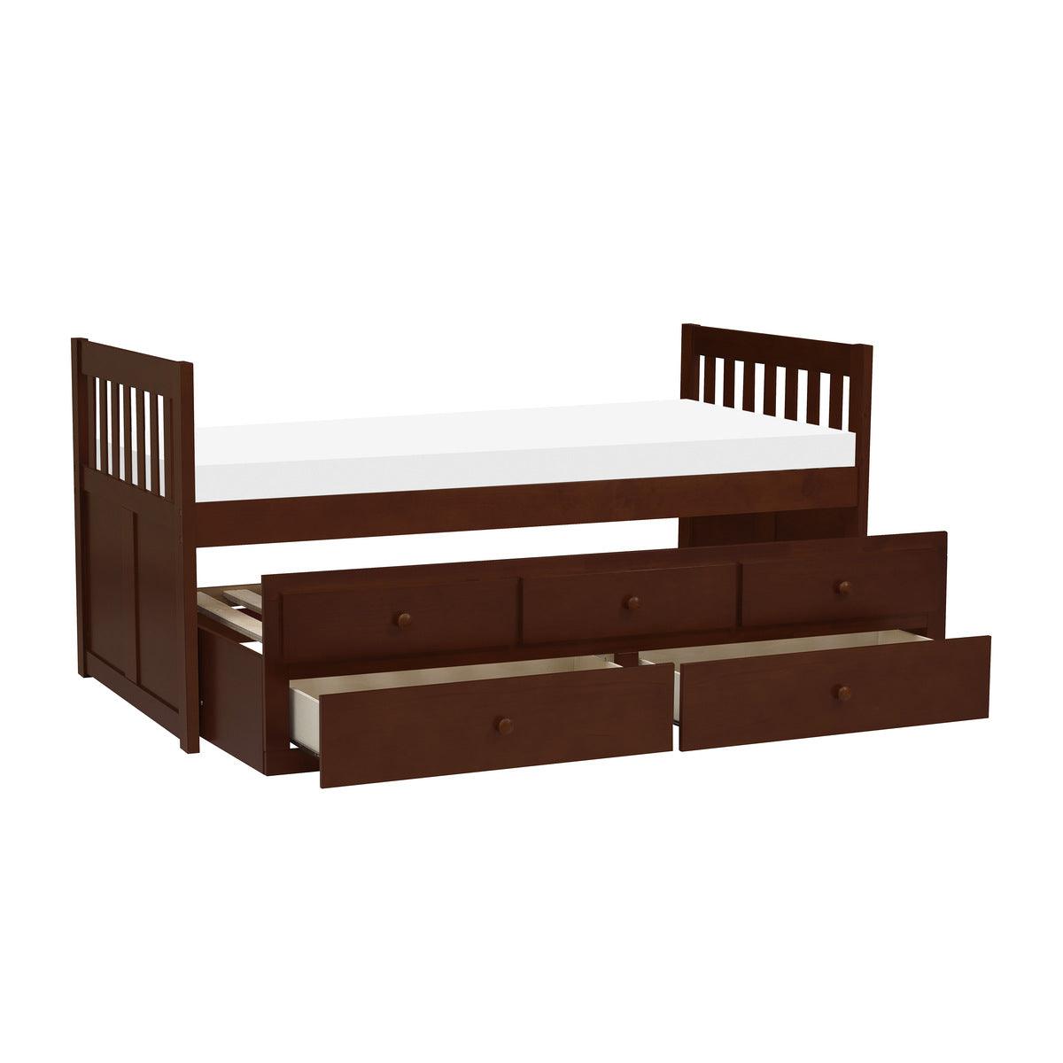 Rowe Dark Cherry Youth Twin Storage Trundle Bed with trundle open