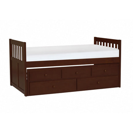 Rowe Twin over Twin trundle bed side view with drawer
