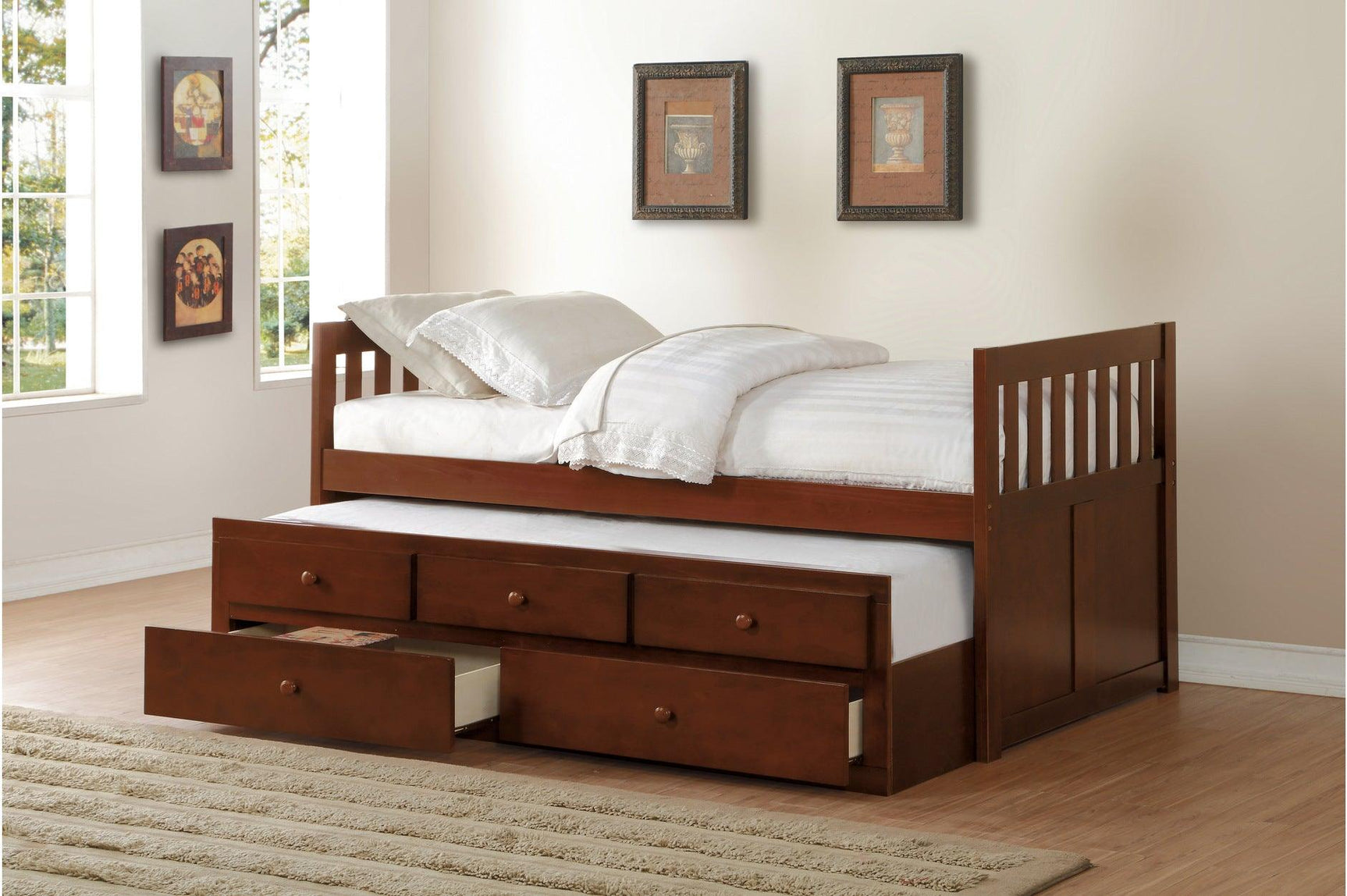 Rowe Dark Cherry Modern Contemporary Transition Solid Wood Youth Bedroom With Storage Set - Ella Furniture