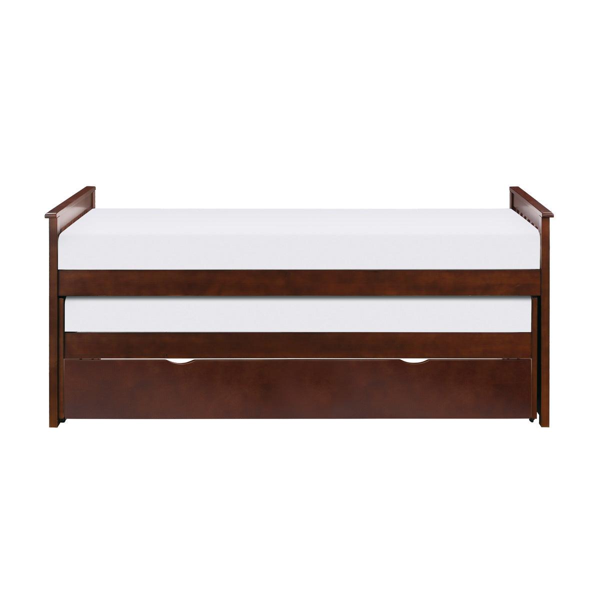 Rowe Dark Cherry Transitional Pine Veneer, Wood, Engineered Wood Twin/twin Bed With Twin Trundle - Ella Furniture