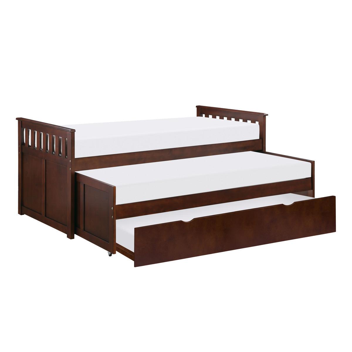 Rowe Dark Cherry Pine Veneer, Wood And Engineered Wood Youth Twin Daybed With Twin Trundle - Ella Furniture
