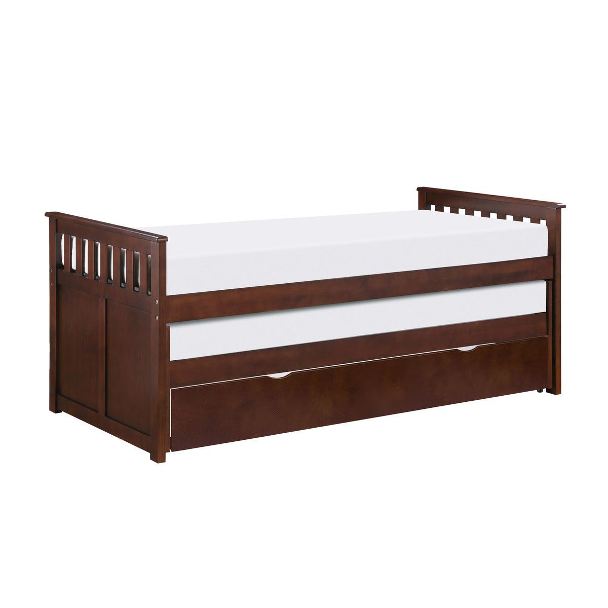 Rowe dark cherry twin over twin bed side view