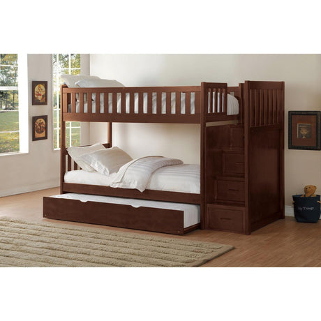 Rowe Dark Cherry twin over twin bunk bed with trundle full view
