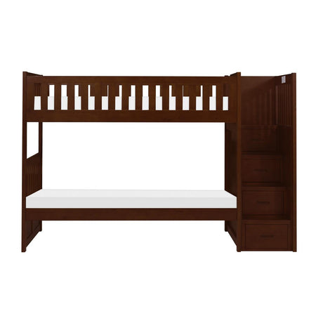 Rowe Dark Cherry Twin Over Twin Step Bunk Bed front view