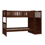 Side view of Rowe Twin Over Twin Step Bunk Bed with guardrails