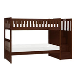 Side view of Rowe Dark Cherry Twin Over Twin Step Bunk Bed showing steps