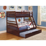 Rowe Dark Cherry Twin Over Full Ladder Trundle Daybed angled view with ladder and trundle