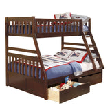 Rowe dark cherry twin over full bunk bed front view