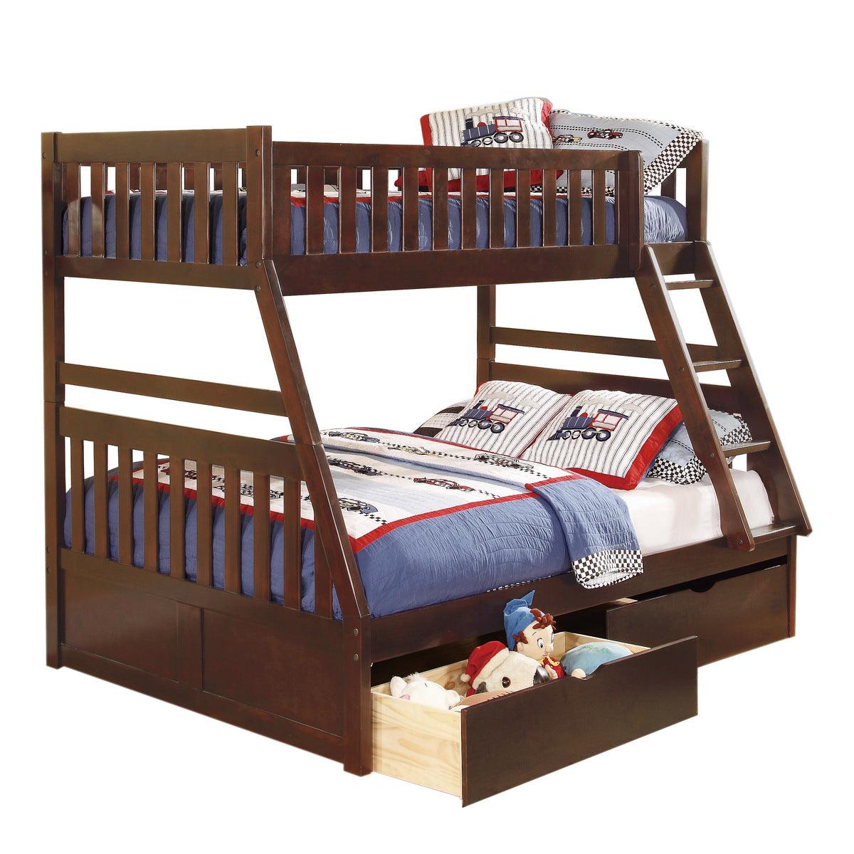 Rowe dark cherry twin over full bunk bed front view