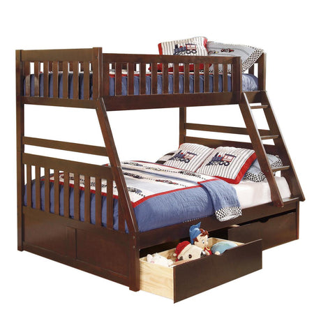 Rowe dark cherry twin over full bunk bed front view
