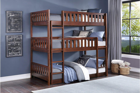Rowe Dark Cherry Youth Triple Twin Bunkbed solid wood front view