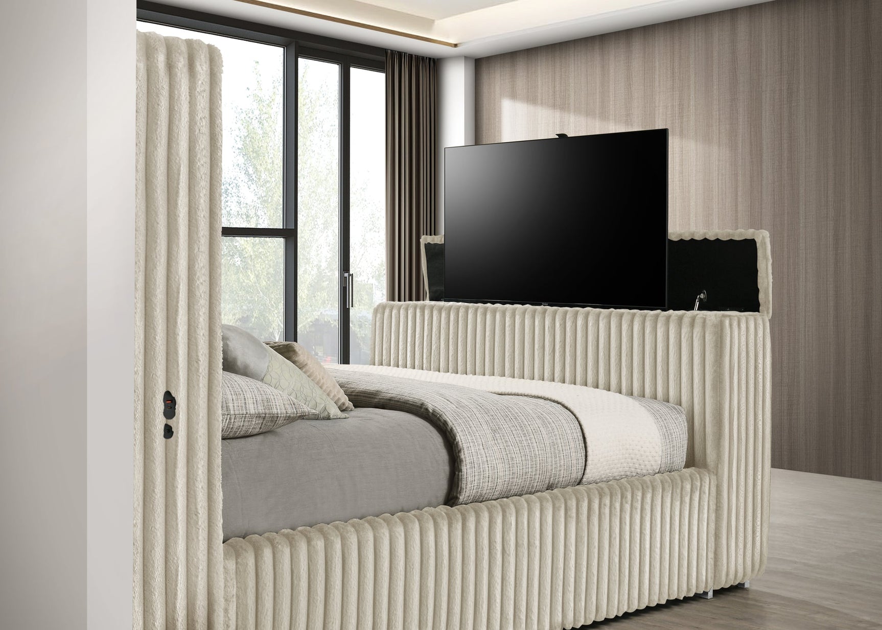 Henley Cream Nightstand full view with premium corduroy finish