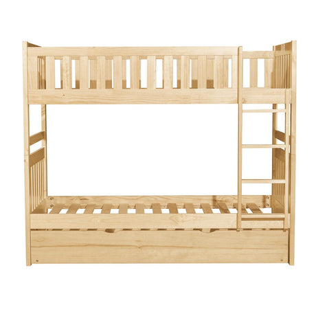 Bartly natural pine twin over twin bunk bed with pull-out twin trundle front view