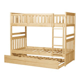 Bartly natural pine twin over twin bunk bed showing open trundle pulled out