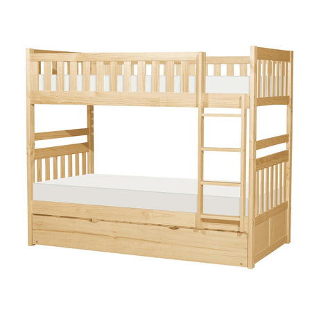 Bartly natural pine twin over twin bunk bed with trundle side angle