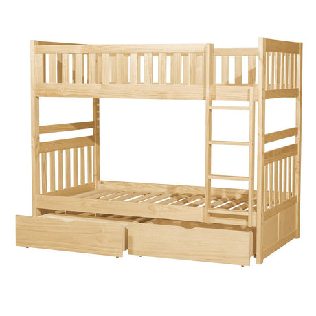Bartly Twin Over Twin Bunk Bed storage drawers open