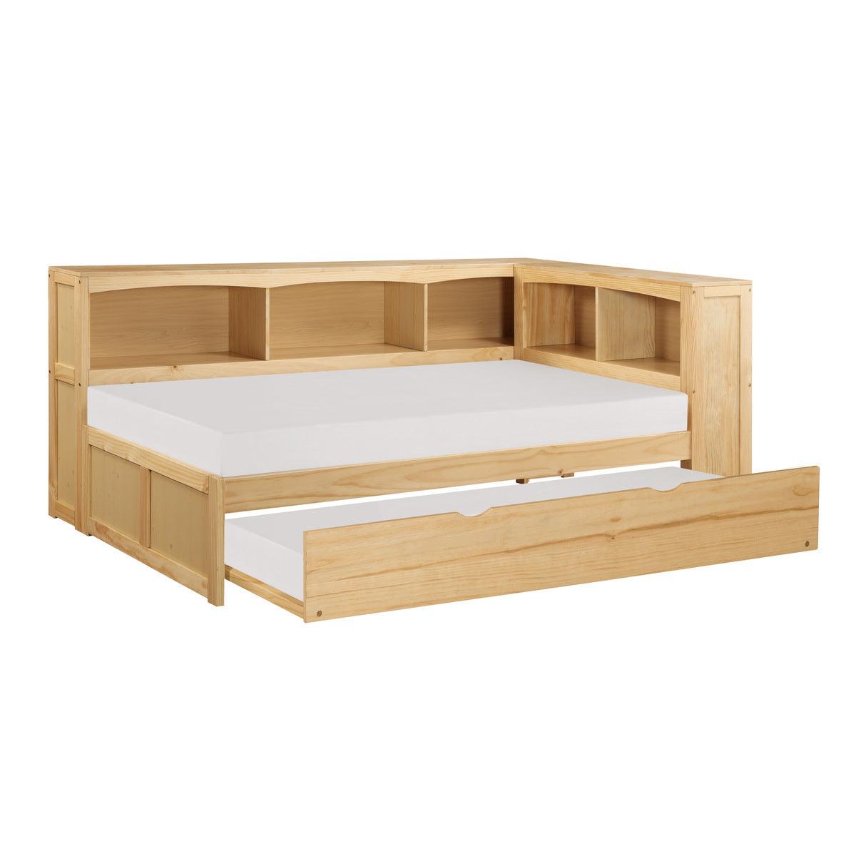 Bartly Natural Pine Wood And Engineered Wood Youth Twin Bookcase Corner Bed With Twin Trundle - Ella Furniture