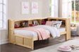 Bartly natural pine twin bookcase bed front view