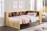 Bartly natural pine twin bookcase bed front view