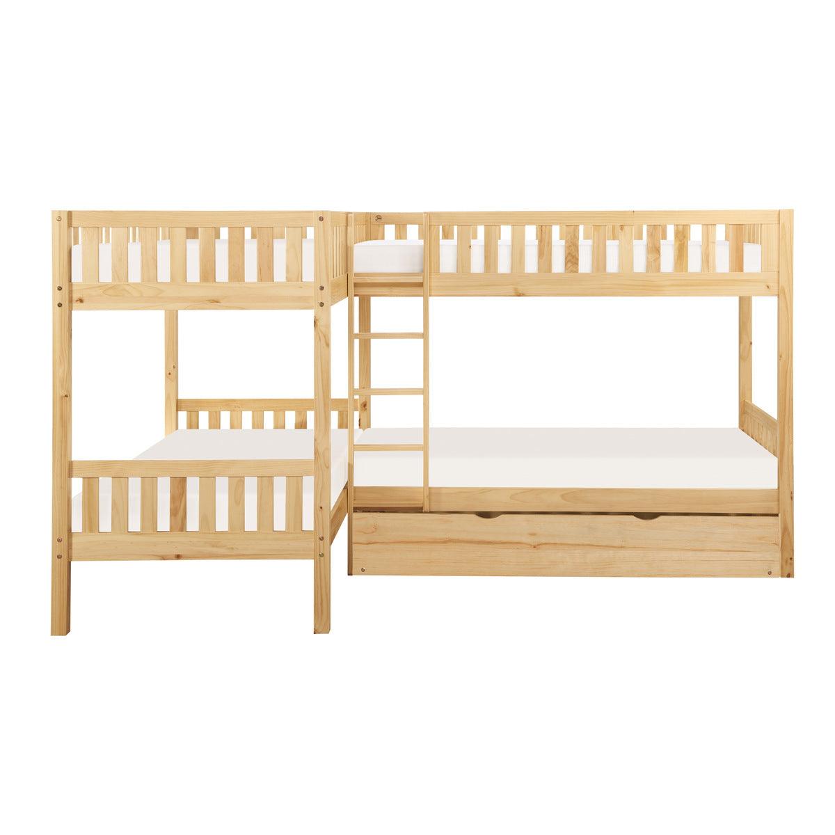 Bartly Natural Pine Corner Bunk Bed with Twin Trundle front view