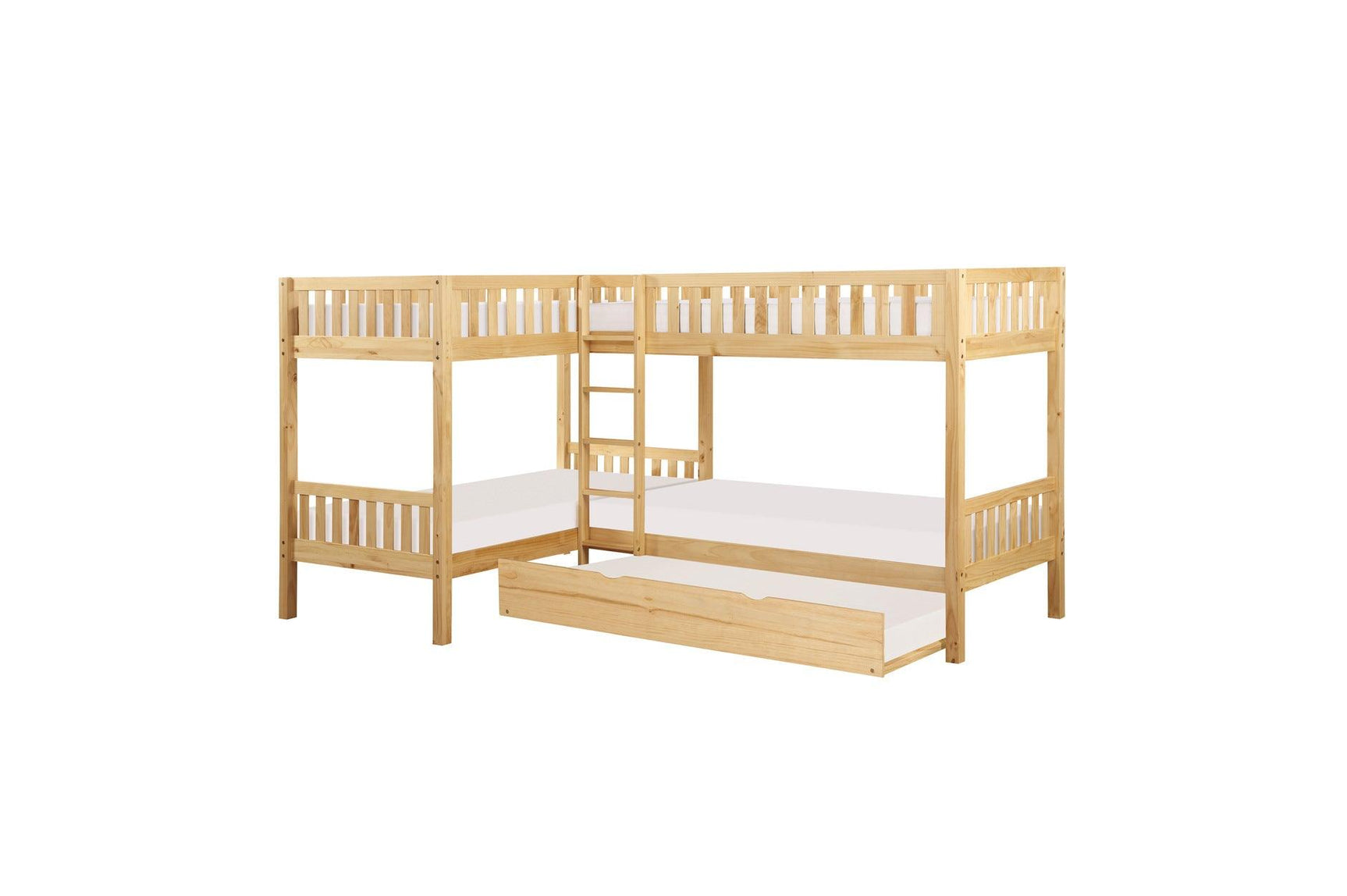 Bartly Natural Pine Modern Transitional Solid Wood Youth Corner Bunk Bedroom Set With Trundle - Ella Furniture
