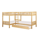 Bartly Natural Pine Corner Bunk Bed with Twin Trundle open trundle
