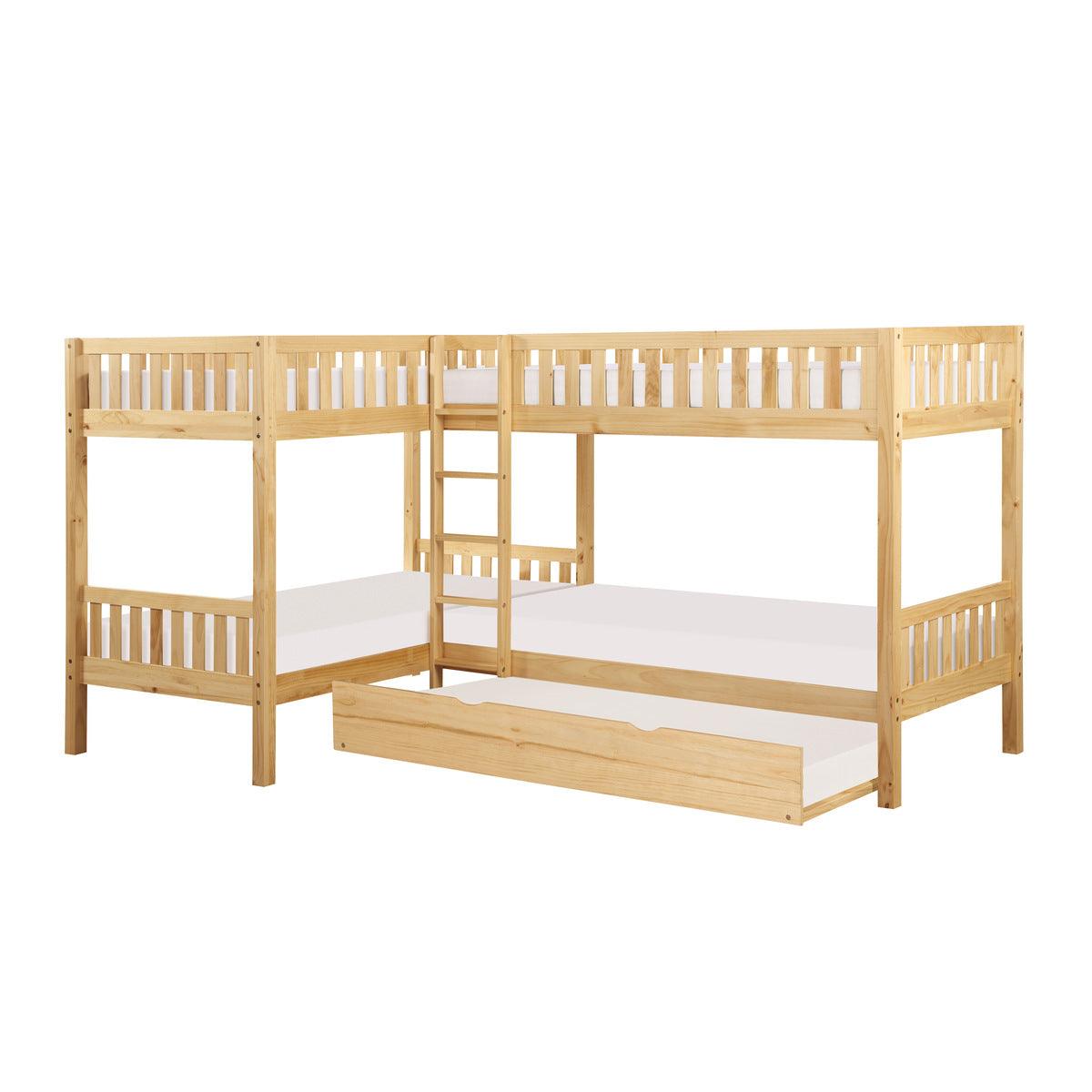 Bartly Natural Pine Corner Bunk Bed with Twin Trundle open trundle