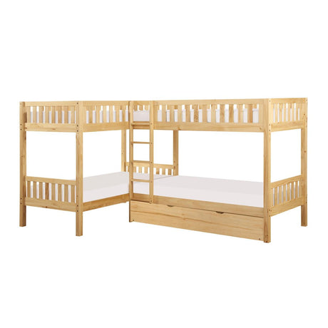 Bartly Natural Pine Corner Bunk Bed with Twin Trundle side view