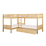 Bartly Twin Corner Bunk Bed with storage boxes open view